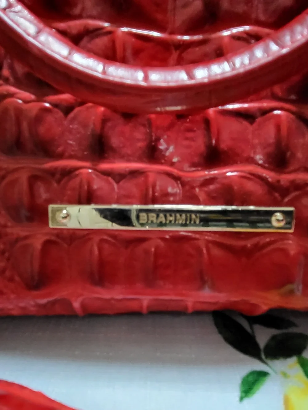 Brahmin Red Croc Satchel with Gold Hardware
